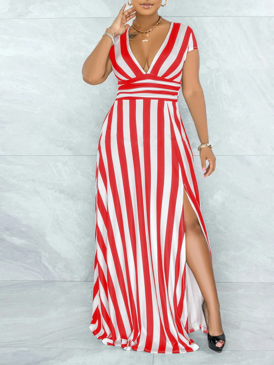 Sexy Fashion Striped Body Shaper Slit Dress
