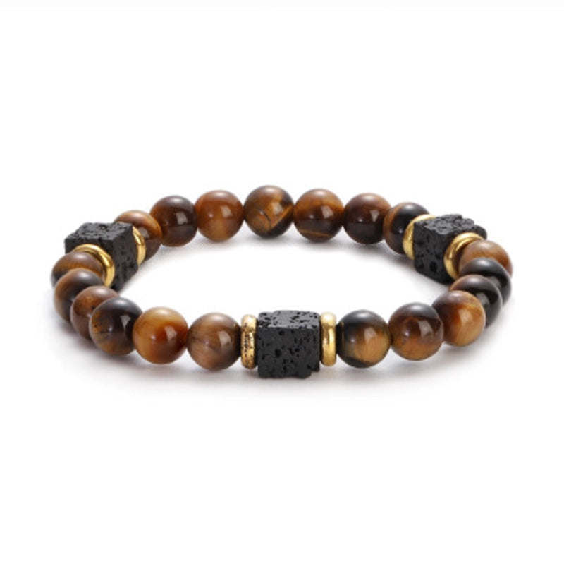 New Lava Cube Volcanic Stone Bracelet Men’s Colorful Marble Glass Beads Retro Bracelet
