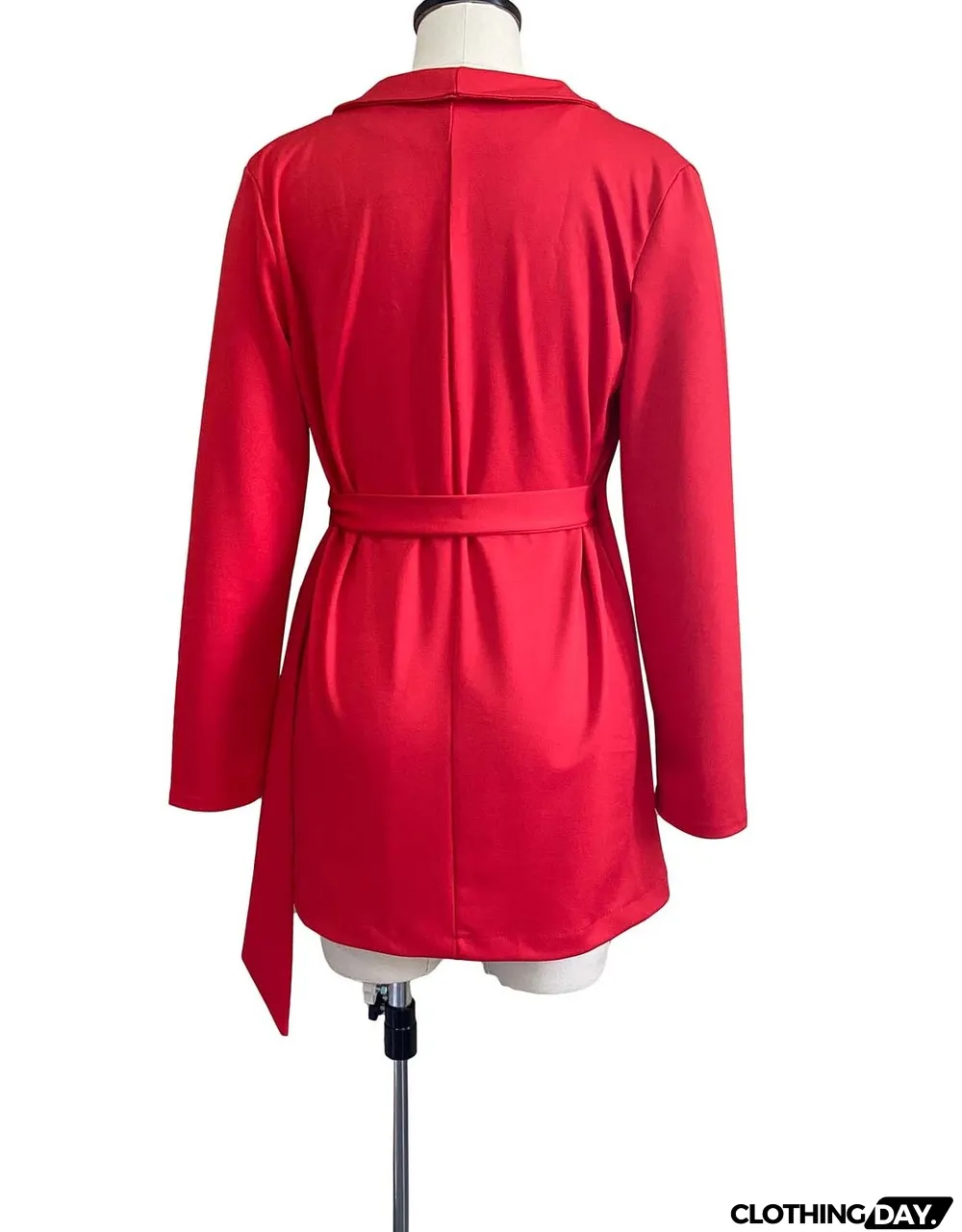 Fall Professional Red Long Sleeve Knotted Blazer Dress
