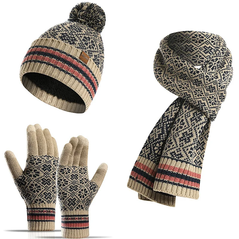 Letclo™ Winter Warm Knitted Hat Scarf Gloves Three-Piece Set letclo Letclo
