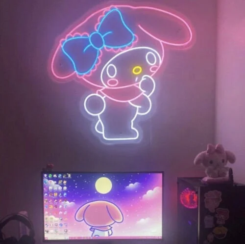 Anime Neon Sign Kawaii Neon Led  My Melody Neon Sign Light For Kids Bedroom Wall Decor Elegant Interior Light Up Neon Sign Home Decor