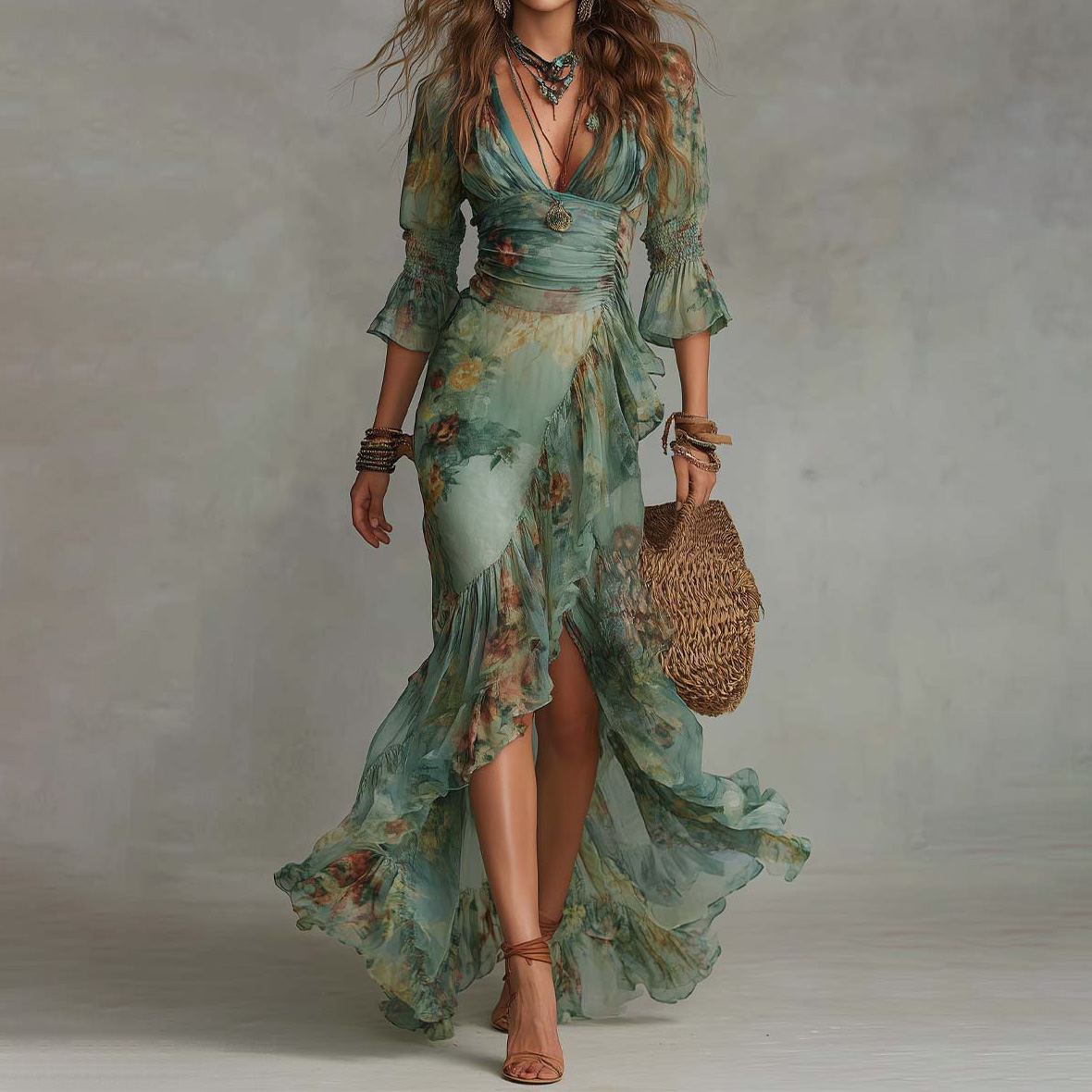 Retro Romantic Floral Wrap Maxi Dress elevenforest