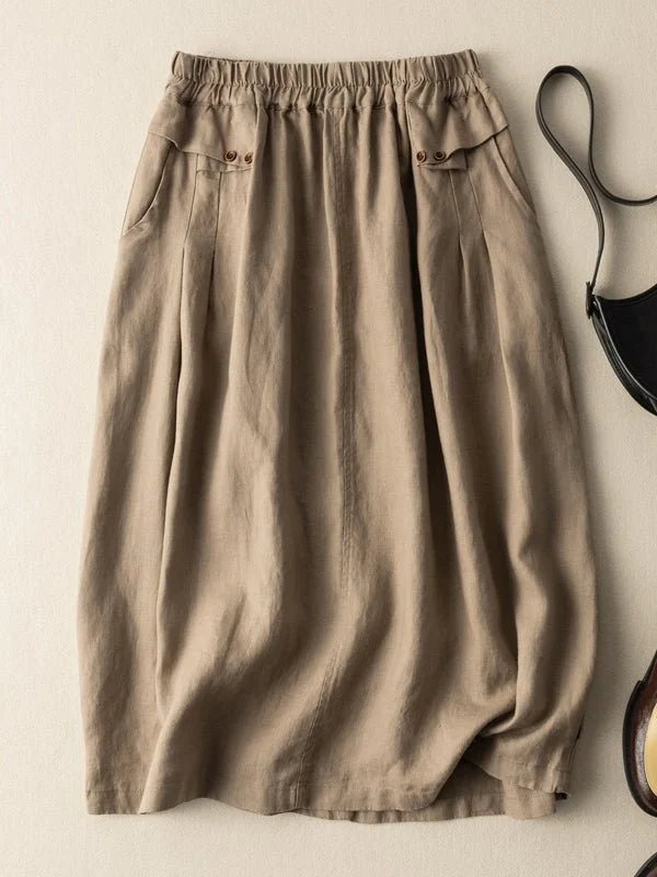 Loose Vintage Plain Linen Skirt
