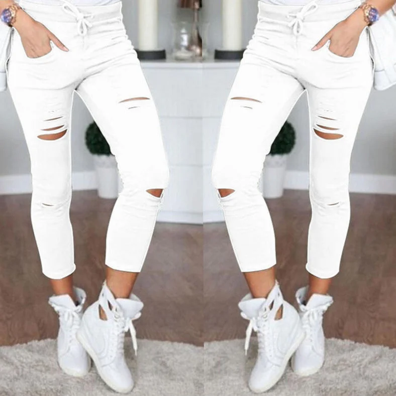Zingj Slouchy Women's Casual Pencil Ripped Legging