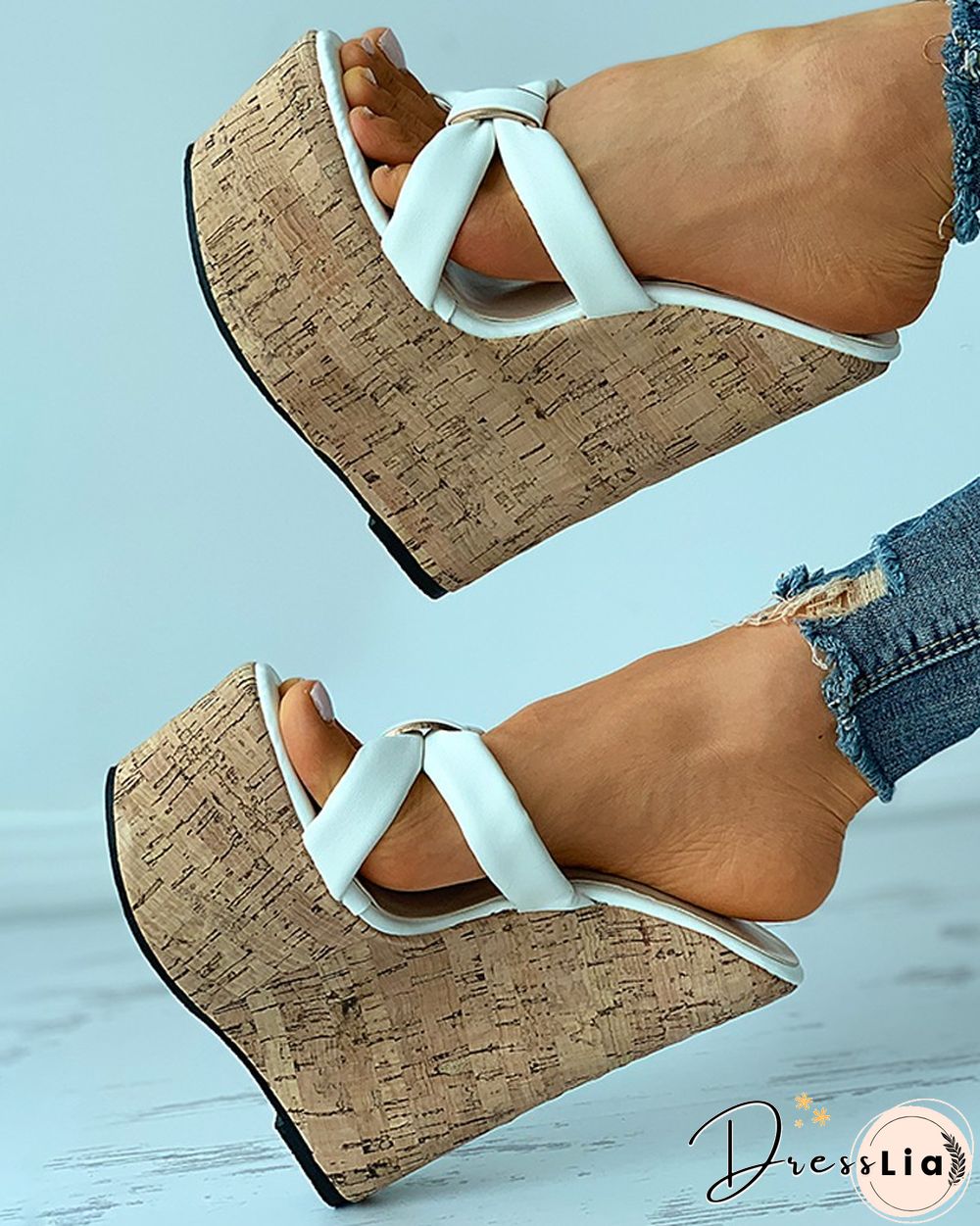 Open Toe Cutout Cork Wedge Sandals