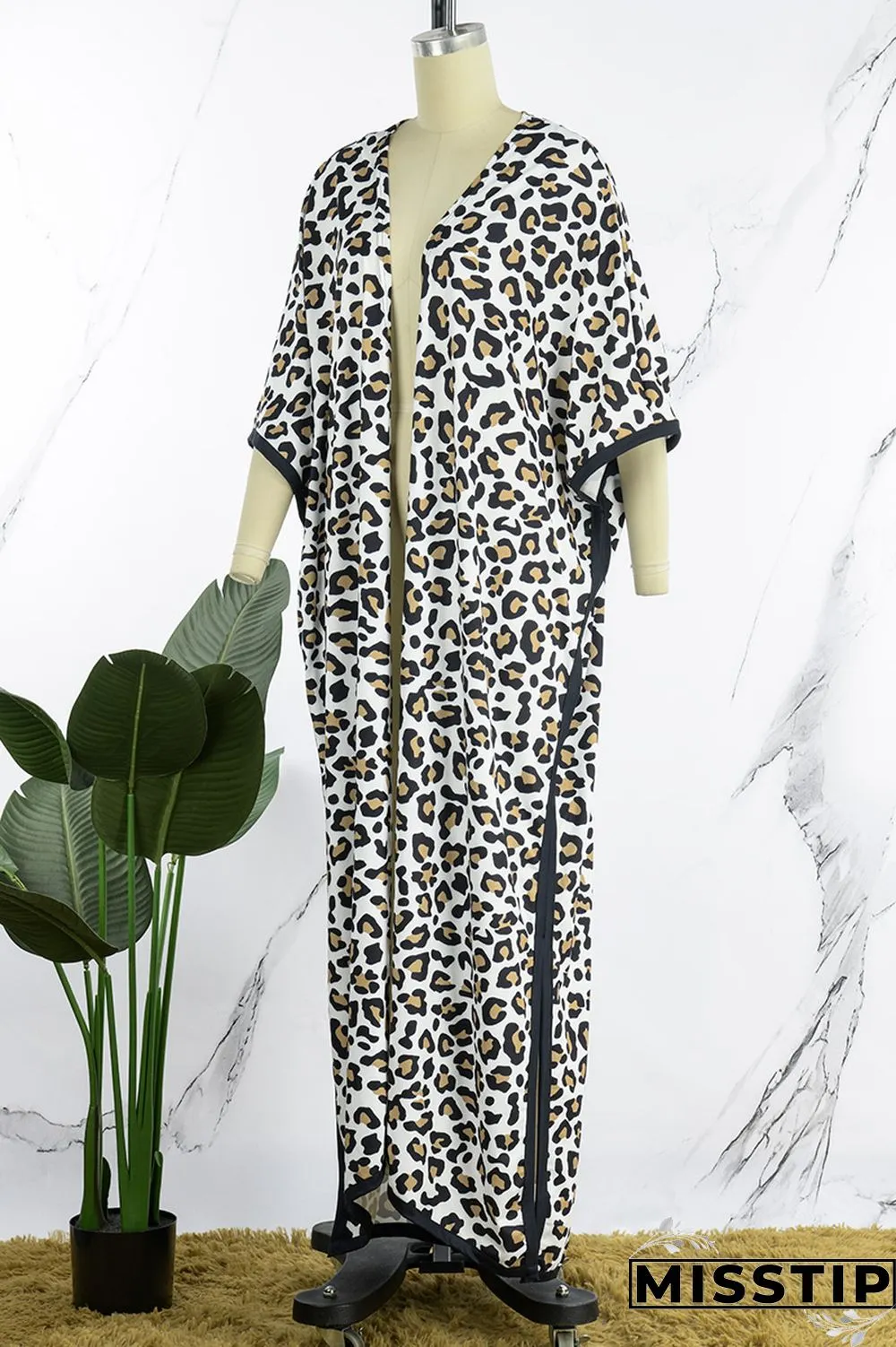 White Casual Print Leopard Patchwork Cardigan Outerwear