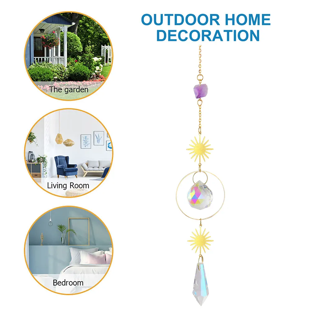 Crystal Wind Chime Star Moon Prism Hanging Pendant Home Garden Decor (C)