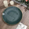 10 Pack | 10" Glossy Hunter Emerald Green Round Plastic Dinner Plates With Gold Rim, Disposable Party Plates
