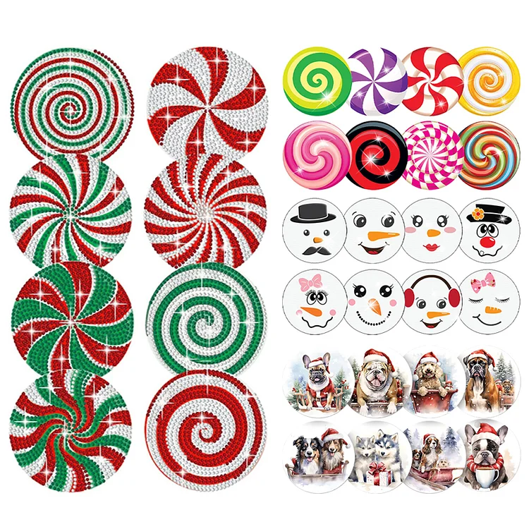 8PCS Diamond Painting Art Coaster Kit with Holder Christmas Daze Christmas  Candy