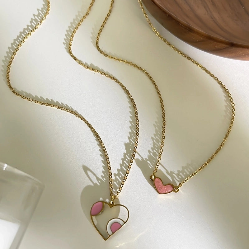 Sweet Heart Shape 316L Stainless Steel  Enamel Hollow Out Pendant Necklace