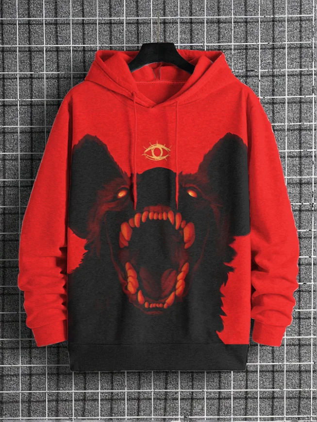 Men's Vintage Horror Hyena Print Casual Hoodie