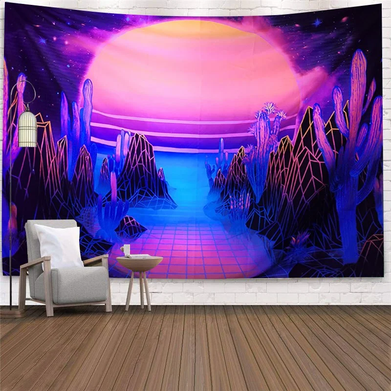 Fluorescent Mushroom Wall Hanging Tapestry Nature Art Starry Sky Galaxy Psychedelic Carpet Indian Mandala Dark Glowing Tapestry