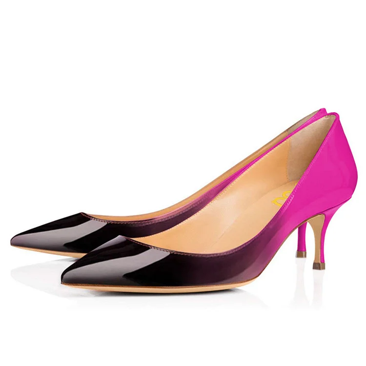 Magenta and Black Gradient Kitten Heels Pointy Toe Pumps |FSJ Shoes