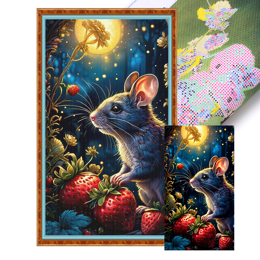 Strawberry mouse Full 14CT Pre-stamped Canvas(40*70cm) Cross Stitch