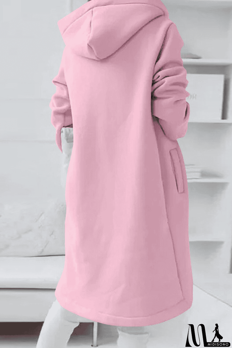 MidiSono - Casual Solid Draw String Zipper Hooded Collar Outerwear(8 Colors)