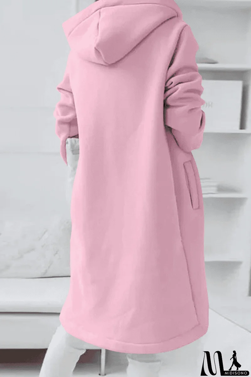MidiSono - Casual Solid Draw String Zipper Hooded Collar Outerwear(8 Colors)