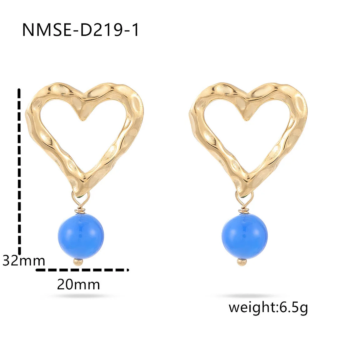 Colorful Agate Hollow Heart Titanium Steel Earrings
