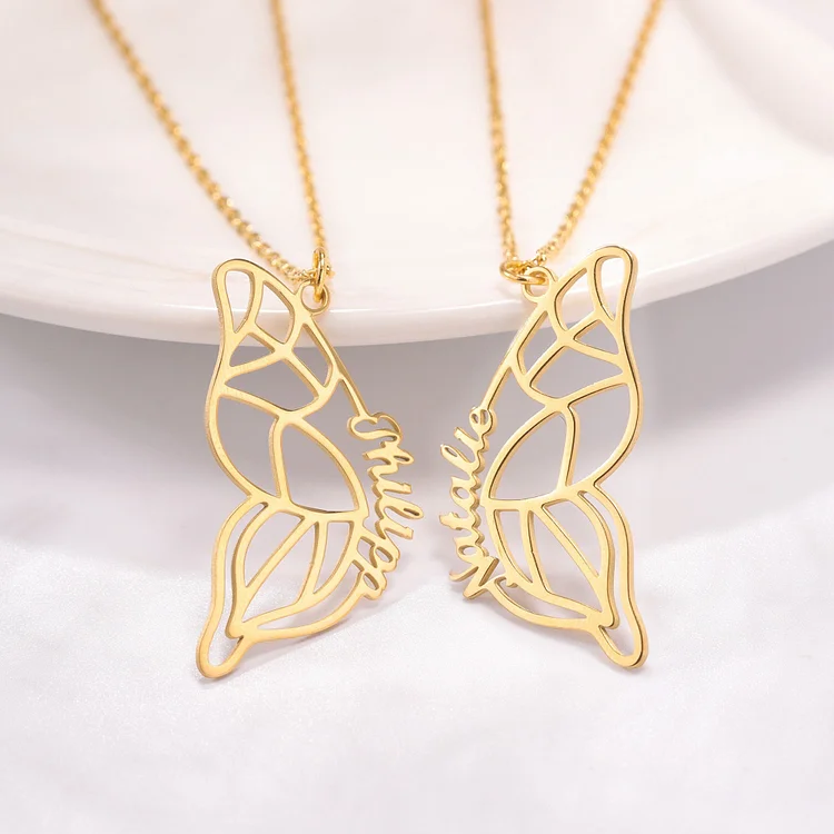 Kettenmachen Personalisierte 2 Namen Schmetterling Halskette Freundschaft Halsketten Set