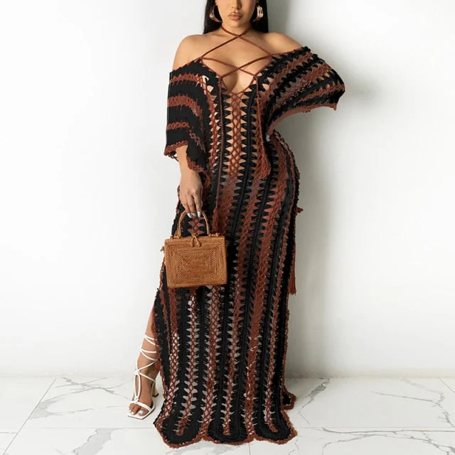 Summer Knitted Beach Cover Ups Maxi Dress