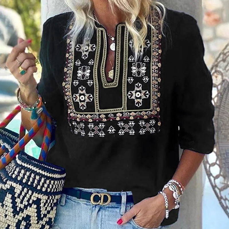 Women Vintage Floral Print Half Sleeve Blouse Shirts Spring Summer Casual O Neck Hollow Out Tops Bohemian Loose Shirt Blusas XXL