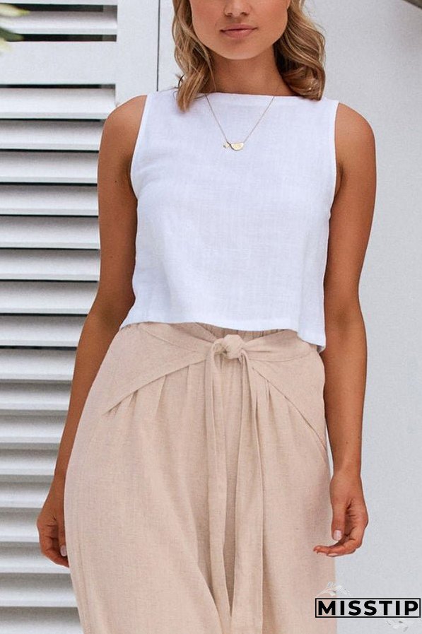 Spring and summer cotton and linen design sense strap loose wide-leg casual trousers