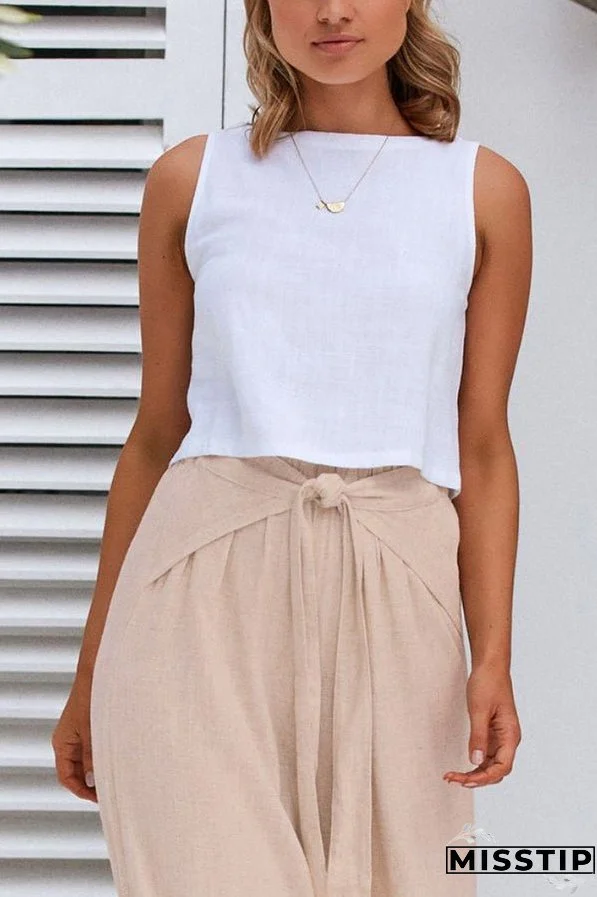 Spring and summer cotton and linen design sense strap loose wide-leg casual trousers