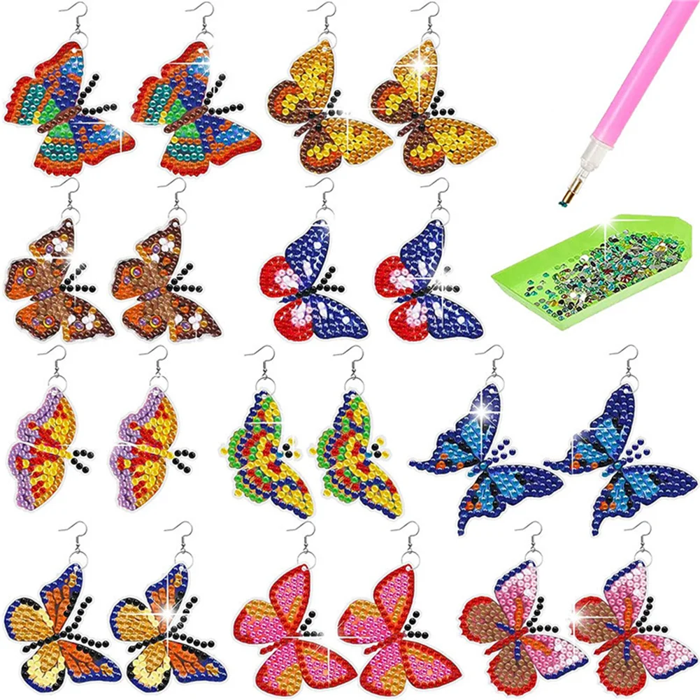 DIY 10 Pairs Colourful Butterfly Double Sided Diamond Painting DIY Earring Making Kit