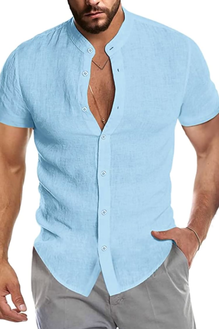 Tiboyz Casual Stand Collar Short Sleeve Shirt