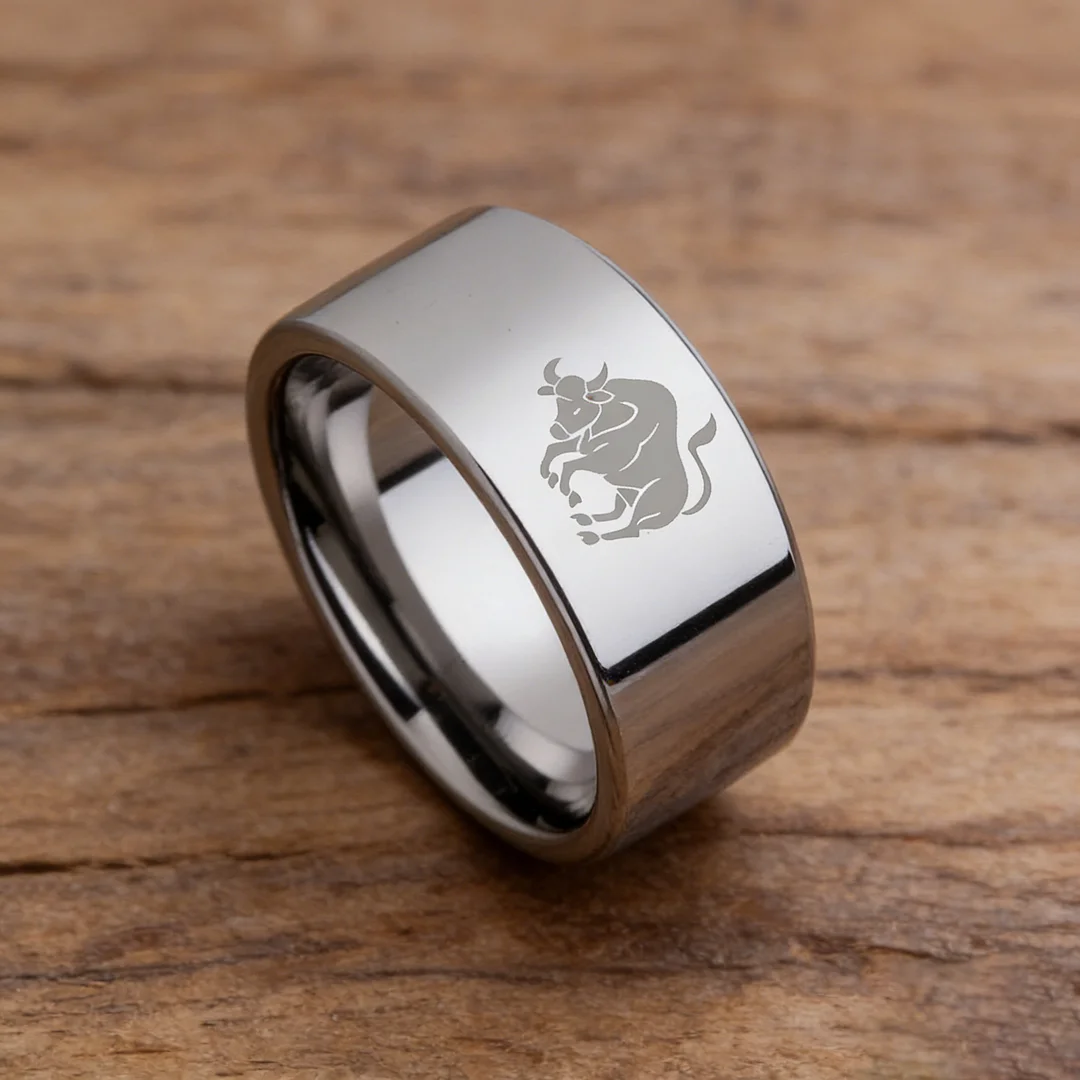 4MM 6MM 8MM 10MM Width Zodiac Taurus Laser Tungsten Carbide Rings Silver Flat Couple Wedding Bands 