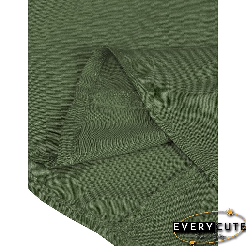 Green Ruffle Hem Tie Waist Wide Leg Culotte