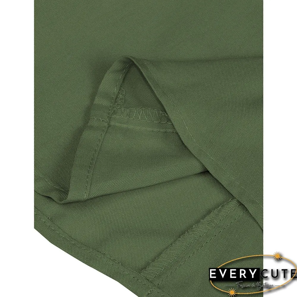 Green Ruffle Hem Tie Waist Wide Leg Culotte