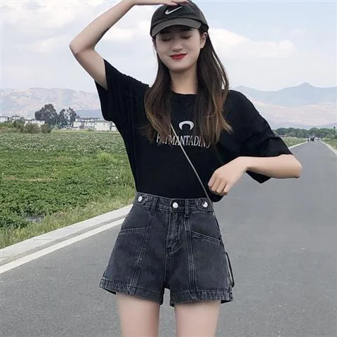 Black Fashion Summer Mini Casual High Waist Sexy Women&#39;s Jeans Short Pants Denim Shorts Distressed Hot Vintage Aesthetic Korean
