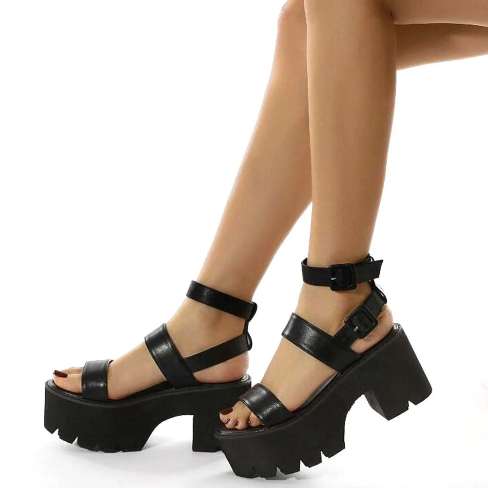 2021 Brand Cool Leisure Platform Chunky Heels Gladiator Gothic Girls Women Shoes Fashion Trendy Summer Sandals Big Size 42