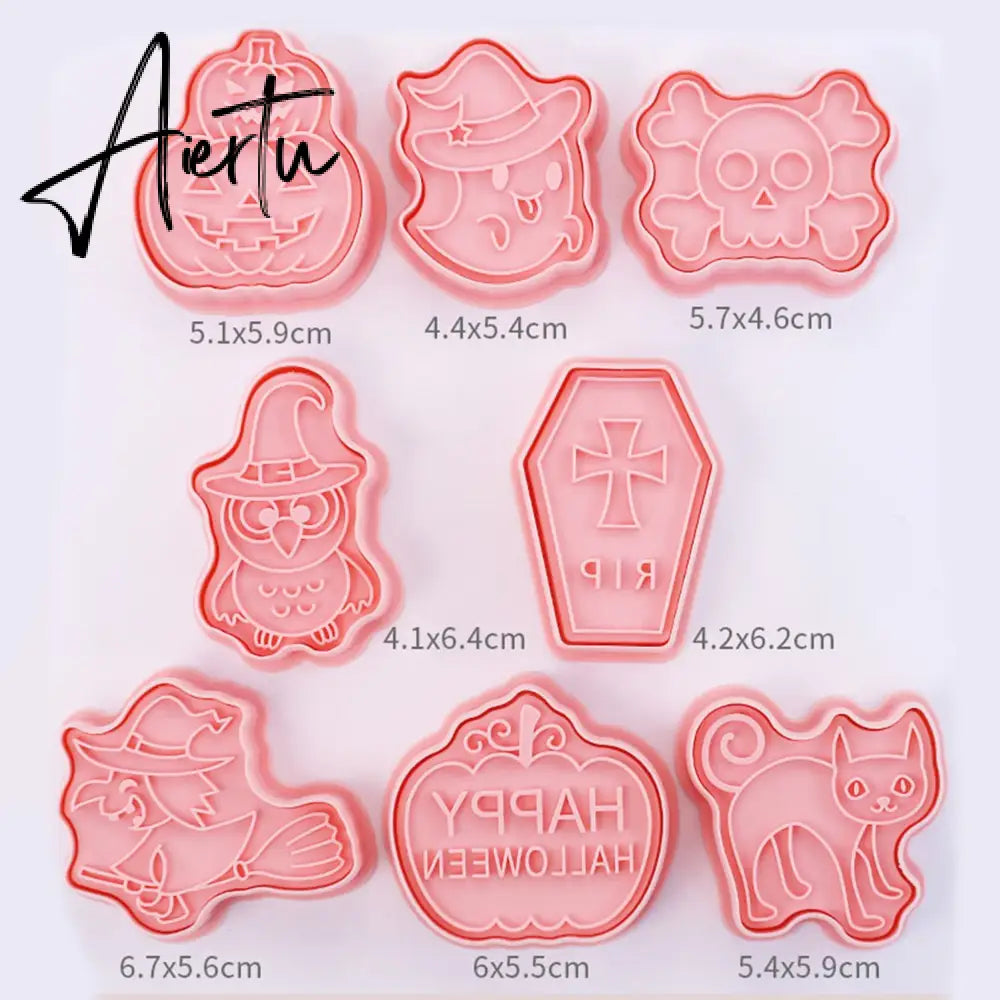 8Pcs/set Christmas Cookie Molds 3D Cartoon Pressable Christmas Biscuit Resin Mould Cookie Kitchen Baking Pastry Bakeware Tool Aiertu