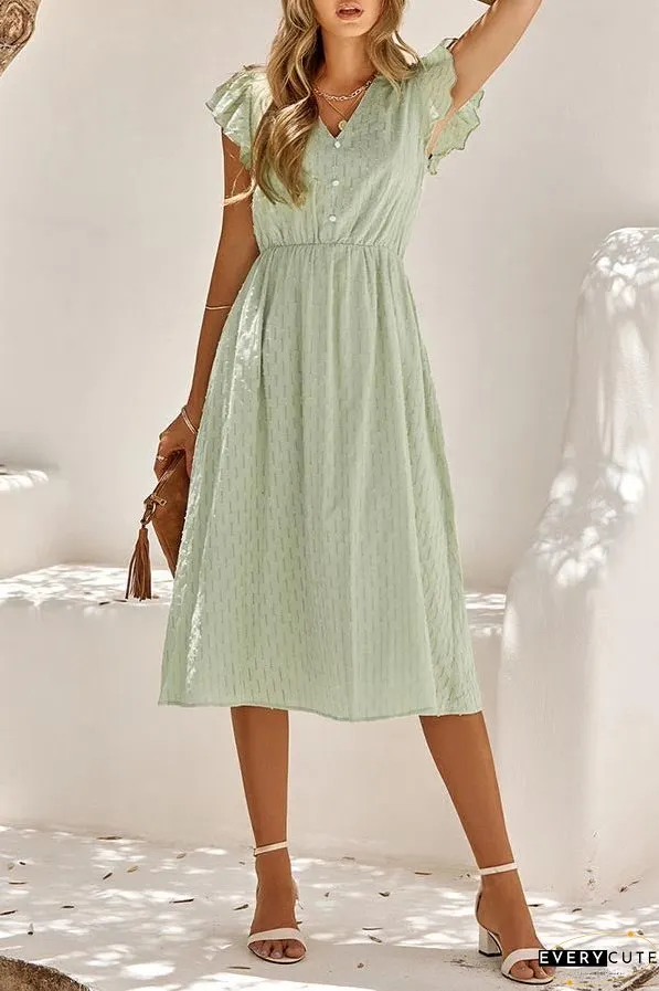 Sweet Elegant Solid V Neck A Line Short Sleeve Dress