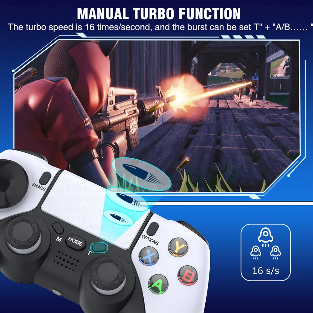 Wireless Controller Compatible with PS4/PS4 Pro/PS4 Slim, DinoFire Pro Controller with Advanced Buttons Programming/Enhanced Dual Vibration/Stereo Headset Jack/6-Axis Gyro Sensor /Turbo/Macro Function
