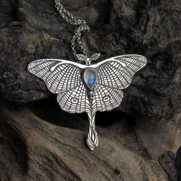 Moonstone Luna Moth Necklace