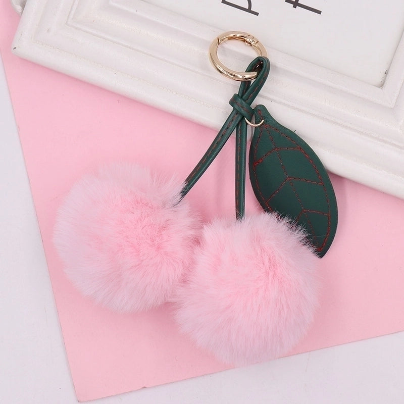 Beach Streetwear Cherry Imitate Rex Rabbit Fur Alloy Women’s Keychain