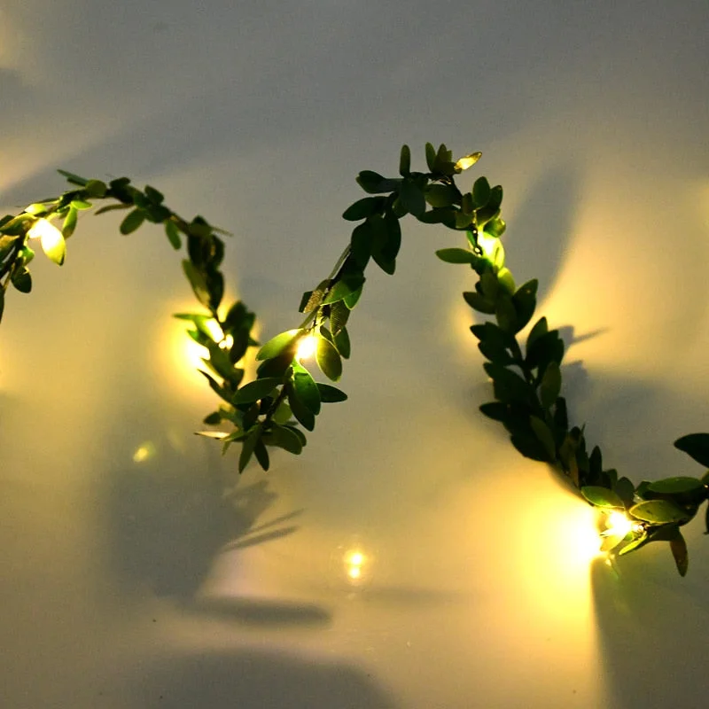 2M 20LED Green Leaf Garland Fairy LED String Lights Artificial Leaf Vine for Christmas Home Wedding Birthday Party Decorations