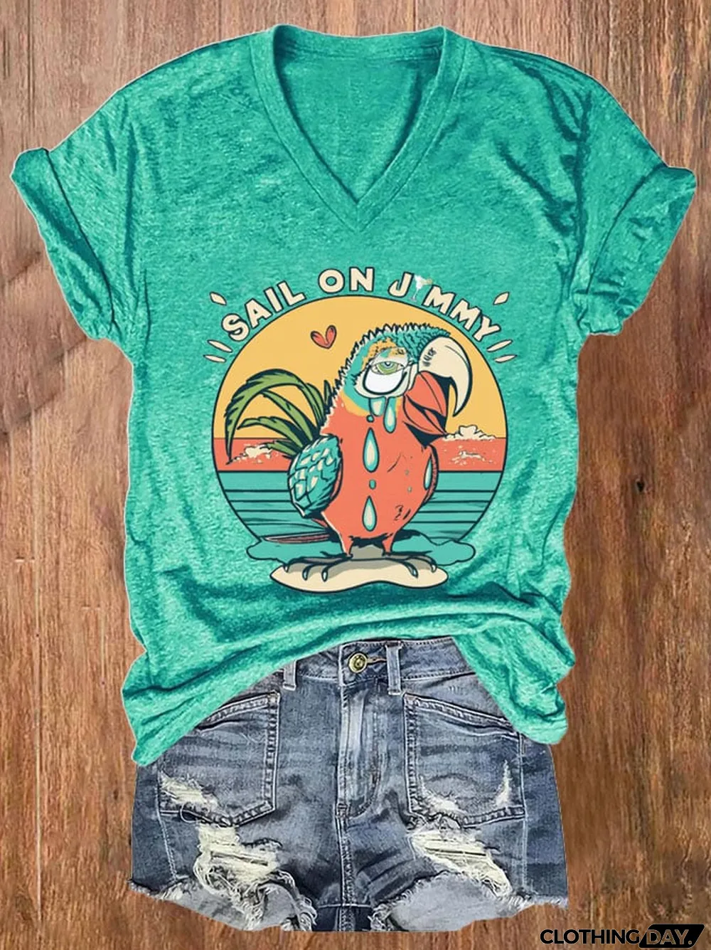 Women's Sail On Jimmy V-Neck Short Sleeve Print T-Shirt