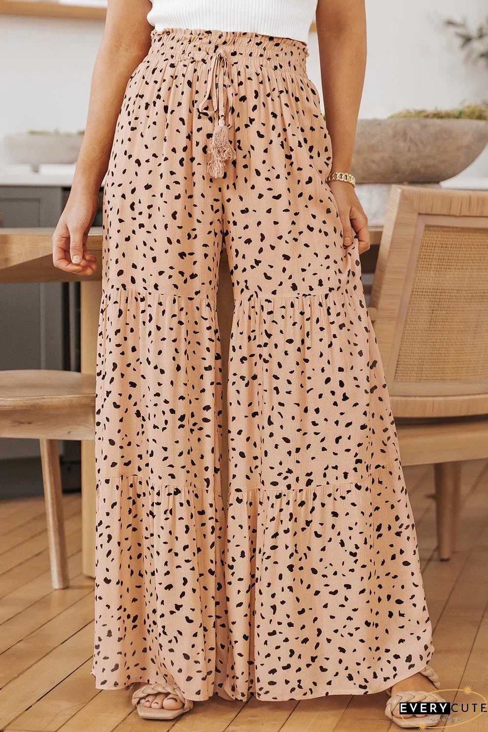 Ruffle Wide Leg Dalmatian Palazzo Pants