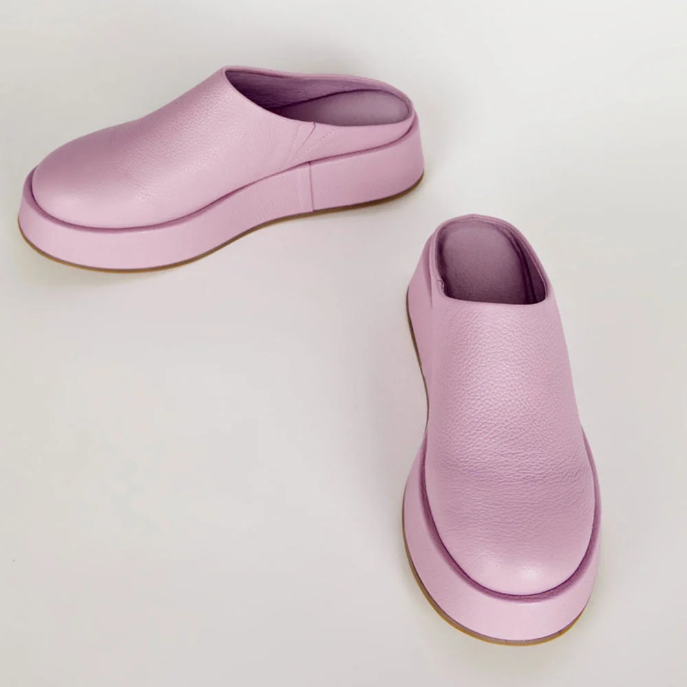 Light Purple Round Toe Platform Heel Backless Women's Mules Shoes