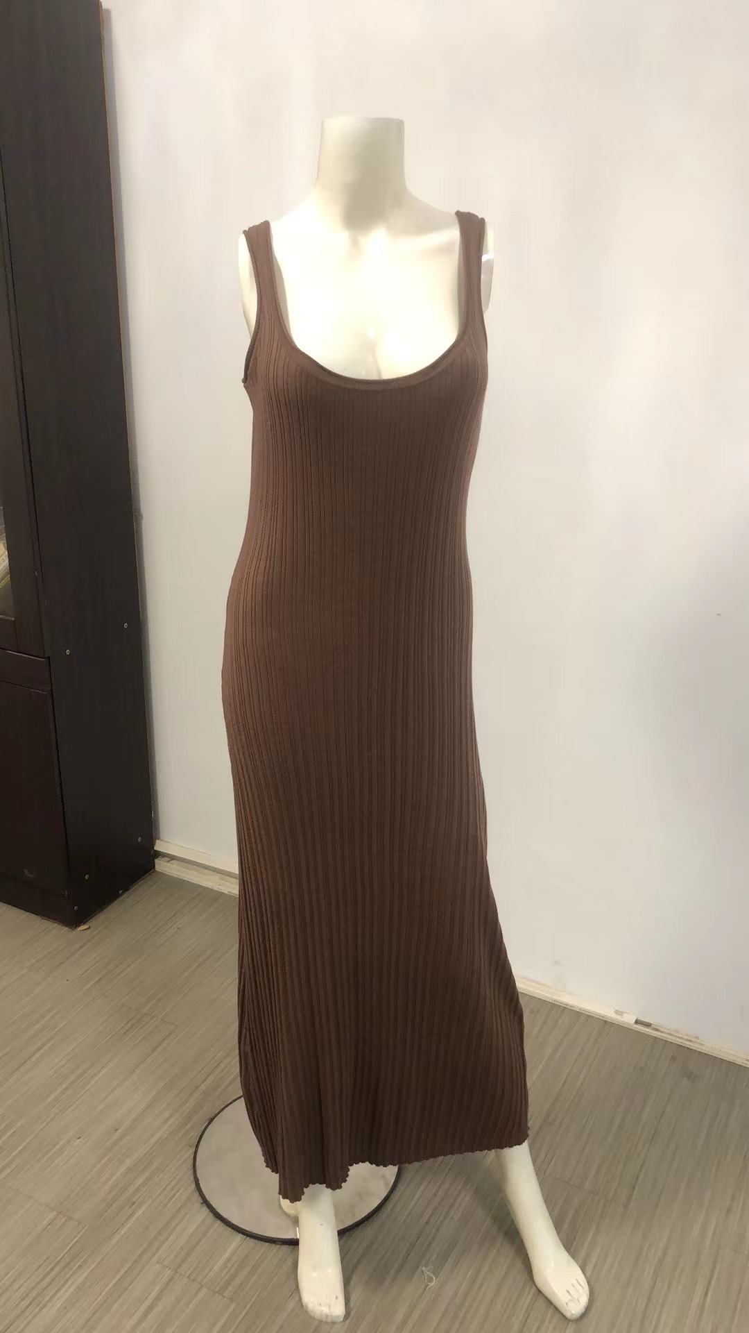 Ootddress Knit Ribbed Slim Maxi Dress Female Backless Scoop Neck Fashion Elegant Party Looks Long Dress Patchwork Knitwear Dress