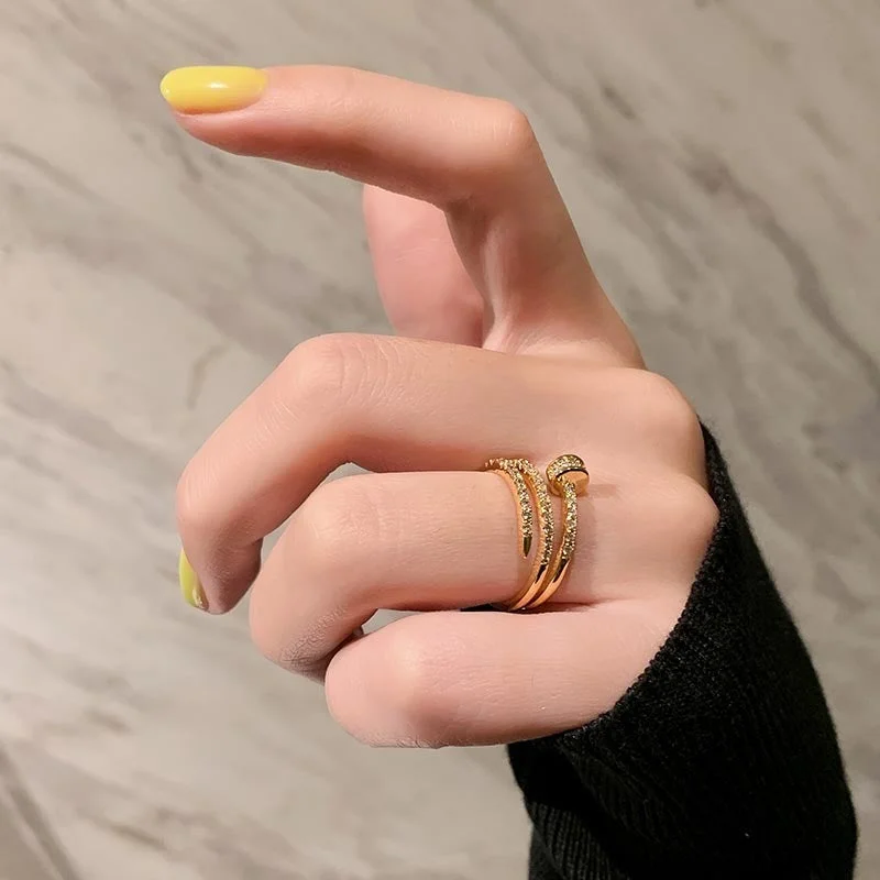 Multi-layer Screw Shaped with Micro-Inlaid Zircon Spiral Rings