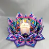 Peinture en diamant en 5D DIY d&eacute;coration acrylique de bureau, bougeoirs fleurs, d&eacute;coration de bureau artisanale pour adultes d&eacute;butants (Purple Lotus-A)