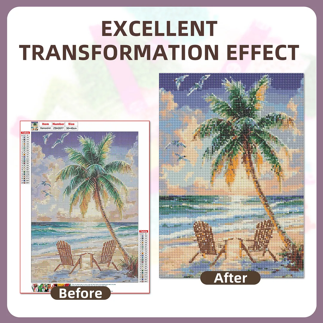Sunset Beach Palm Oil Diamond Painting Kit 30x40cm