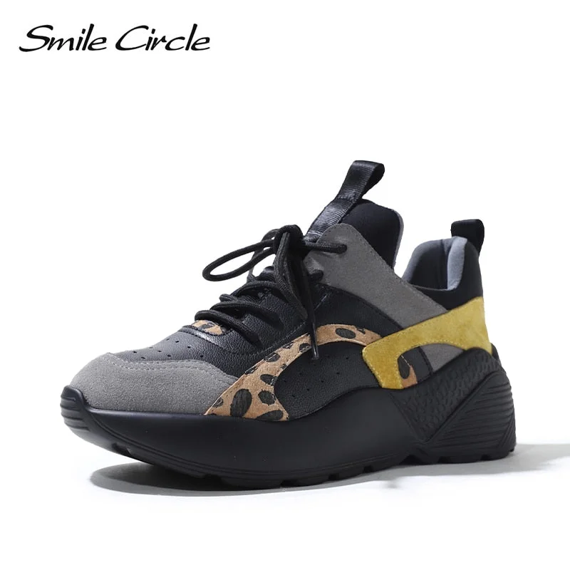 Smile Circle Women Sneakers Flat Platform shoes Suede Leather fashion casual Breathable Thick bottom Ladies Shoes