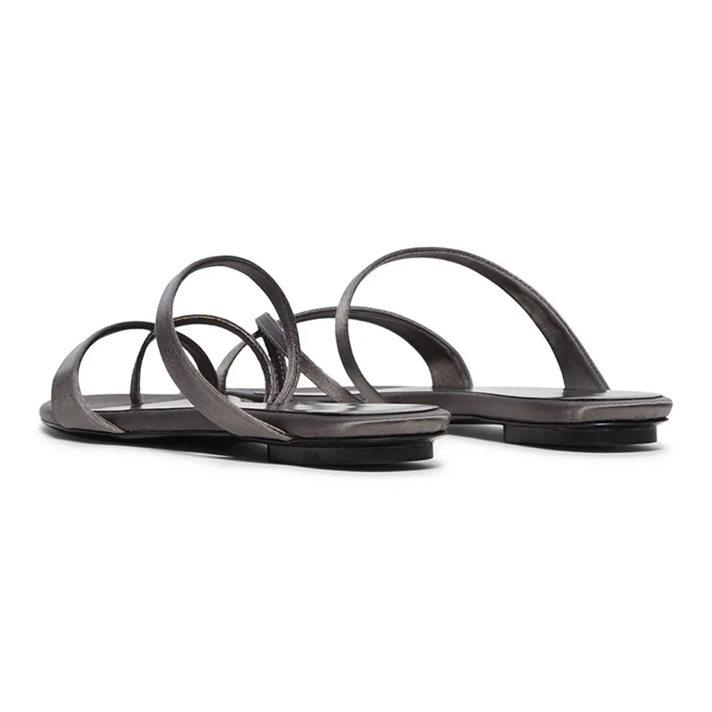 Satin Open Toe Flip Flop Grey Flat Mule Shoes for Women