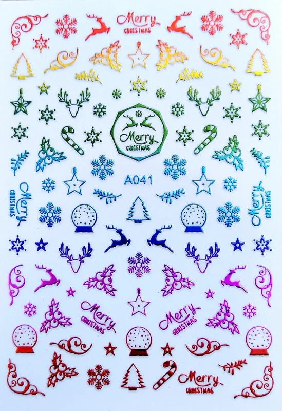 Merry Christmas 3D Elk Nail Art Decals Nail Sticker Manicure Red Laser Gold Silver White Snow Sticker for Nail Design Decoration-Nail Inspo