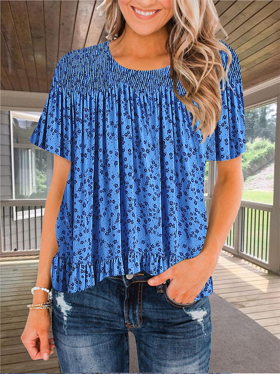 Women Short Sleeve Scoop Neck Floral Printed Top
